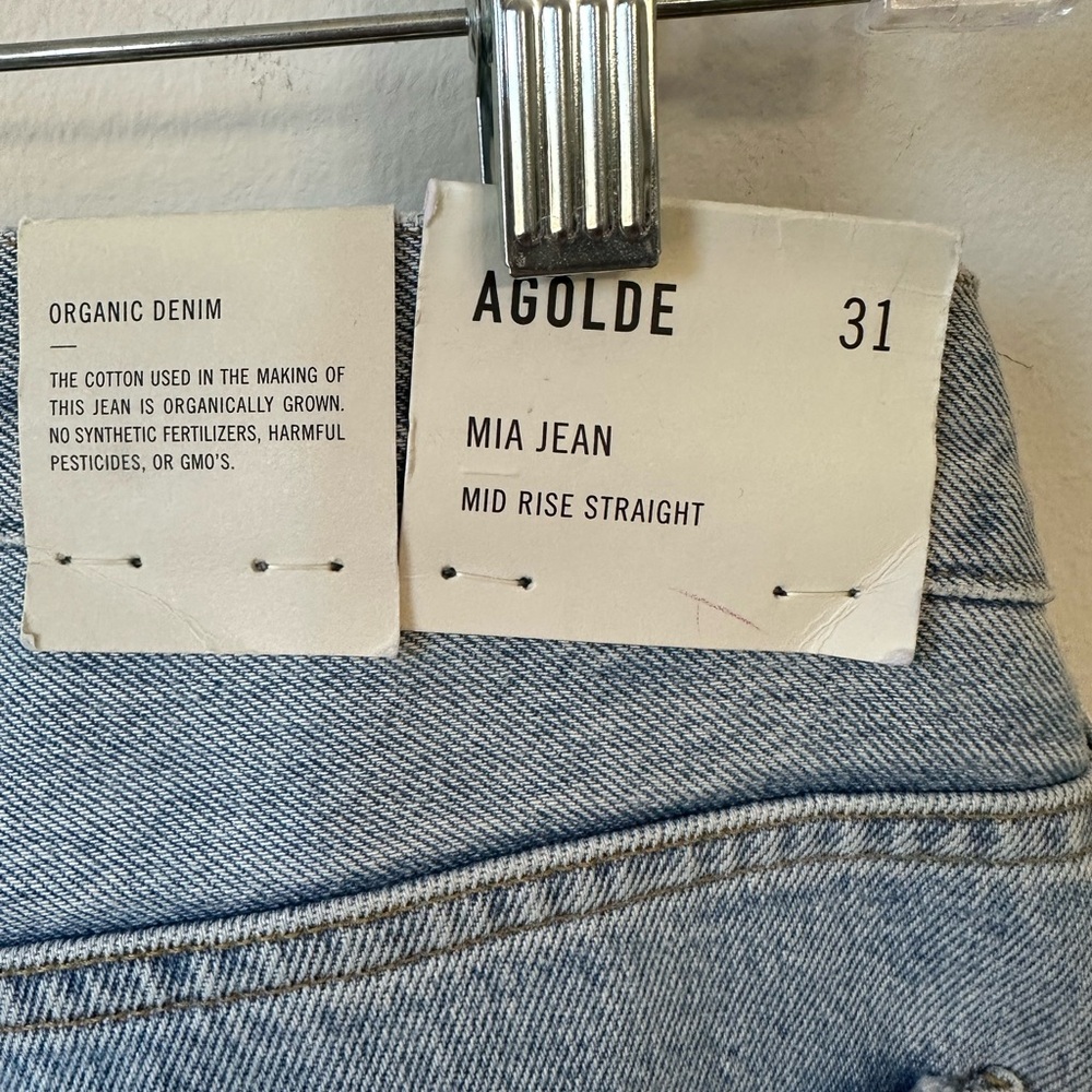 Agolde Mía Blue mid Rise Straight Leg Jeans Classic Style Organic Denim size 31 - Picture 5 of 7